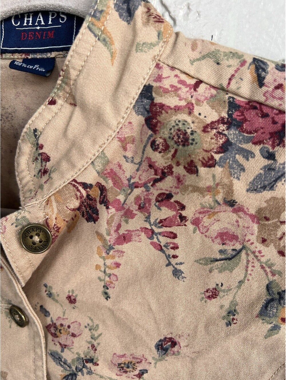 Chaps Denim Jacket Womens S Beige Floral Rose Print Cotton Fairy Victorian Vtg. - Picture 15 of 15